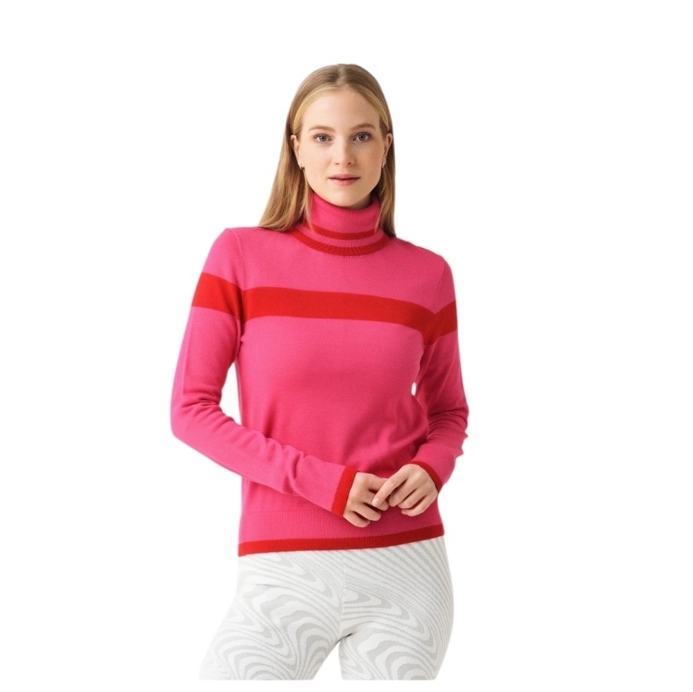 Erin Snow Kito II Hot Pink & Red Stripe Wool Turtleneck Sweater Sporty Sz M